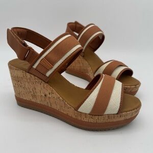 Sperry Kennedy Tan Brown White Wedge Sandals Size 9.5